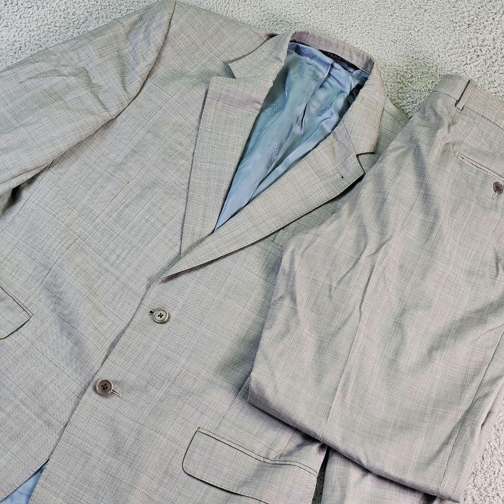 Jos. A. Bank Suit Mens 43R 40x29 Gray Plaid Wool Signature Gold 2 Piece